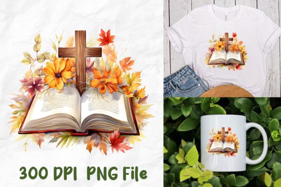 Jesus Christ Cross Bible Autumn Leaves T-Shirt Designs