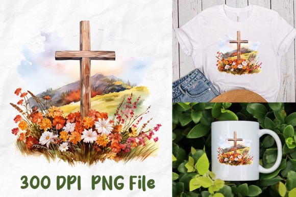 Jesus Christ Cross Fall Season Flower T-Shirt Designs