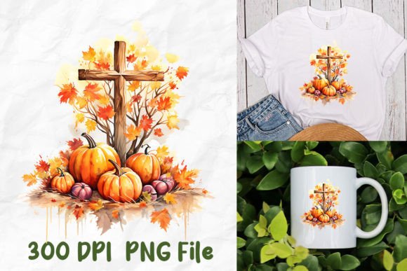 Jesus Christ Cross Pumpkin Fall Vibes T-Shirt Design