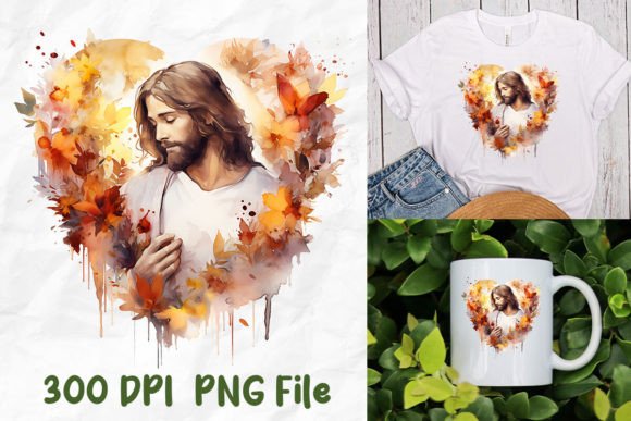 Jesus Christ Heart Love Autumn Fall Leaf T-Shirt Design Review