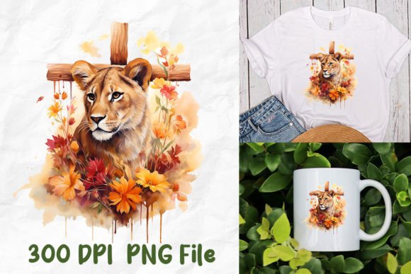Jesus Christ Strong Lioness Woman Cross T‑Shirt Designs