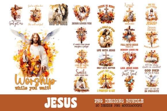Retro Fall Autumn Leaf Jesus Bundle for T-Shirt Designs