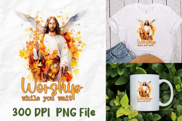 Worship While You Wait Jesus God Angel T-Shirt Designs